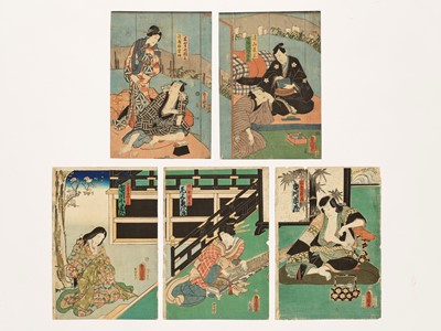 Lot 477 - KUNISADA: ONE DIPTYCH AND ONE TRIPTYCH ORIGINAL COLOR WOODBLOCK PRINT