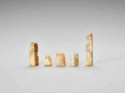 Lot 752 - FIVE CARVED SOAPSTONE SEALS, LATE QING