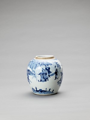 Lot 648 - A BLUE AND WHITE PORCELAIN GINGER JAR, QING