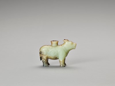 Lot 788 - A CELADON AND RUSSET JADE ‘TAPIR’ VESSEL, LATE QING TO REPUBLIC