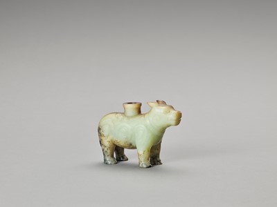 Lot 788 - A CELADON AND RUSSET JADE ‘TAPIR’ VESSEL, LATE QING TO REPUBLIC