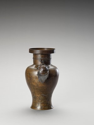 Lot 1 - A BRONZE BALUSTER VASE WITH MINOGAME AND WAVES