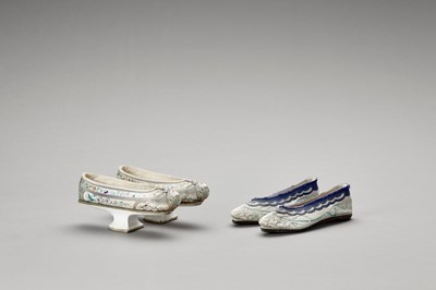 Lot 1005 - TWO PAIRS OF SILK BROCADE MANCHU COURT LADY’S SHOES, QING
