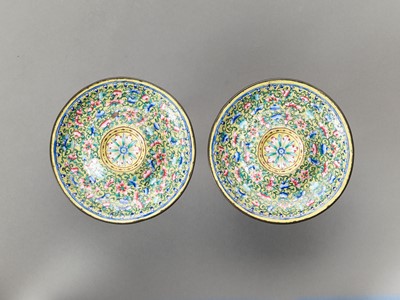 Lot 892 - A PAIR OF CANTON ENAMEL CUP STANDS, QING
