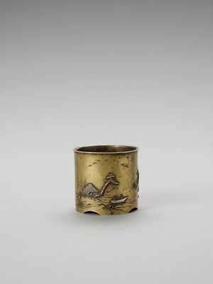 Lot 6 - A SMALL SENTOKU VESSEL WITH SILVER AND COPPER INLAYS