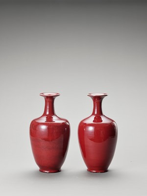 Lot 715 - A PAIR OF LARGE ‘OXBLOOD’ GLAZED BALUSTER VASES, LATE QING