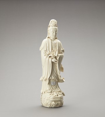 Lot 816 - AN IMPRESSIVE AND VERY LARGE BLANC DE CHINE PORCELAIN FIGURE OF GUANYIN