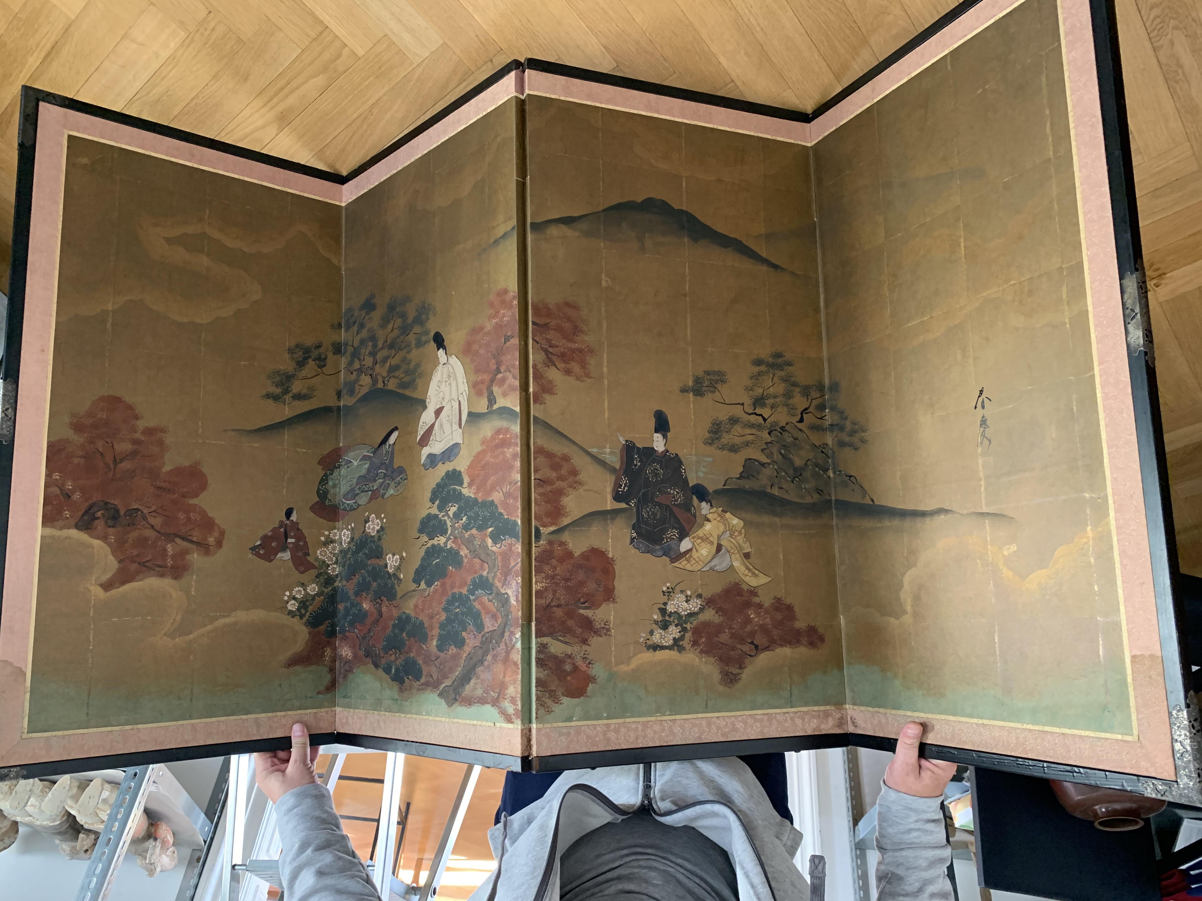 Lot 273 - SHUNKEI: A FINE FOUR-PANEL FOLDING SCREEN