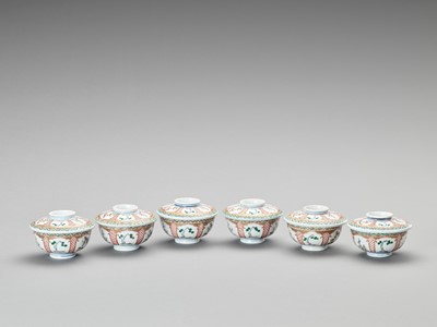 Lot 783 - SIX FAMILLE VERTE PORCELAIN BOWLS WITH COVERS
