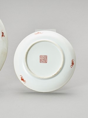 Lot 672 - TWO IRON-RED ENAMELED ‘DOUBLE BAT’ PORCELAIN DISHES, DAOGUANG AND PERIOD