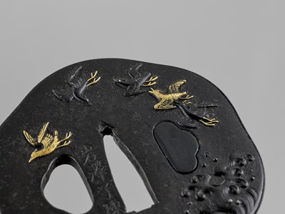 Lot 41 - AN INLAID IRON TSUBA WITH FLYING GEESE