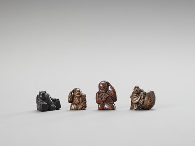 Lot 428 - A GROUP OF FOUR FIGURAL WOOD NETSUKE