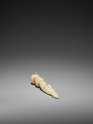 Lot 115 - AN IVORY OKIMONO OF THREE RATS ON A GROUP OF VEGETABLES AND FRUIT