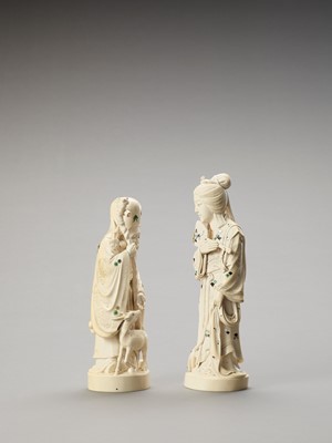 Lot 185 - TWO VERY LARGE INLAID IVORY OKIMONO OF LUCKY GODS