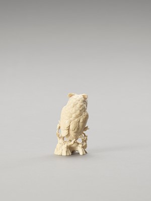 Lot 118 - RYUSAI: AN INTRICATELY CARVED IVORY OKIMONO OF AN OWL
