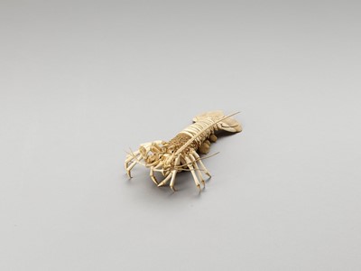 Lot 122 - A RARE FULLY ARTICULATED BONE OKIMONO OF A SPINY LOBSTER