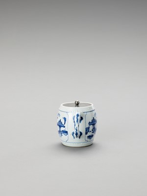 Lot 1105 - A SILVER-MOUNTED BLUE AND WHITE PORCELAIN TEAPOT