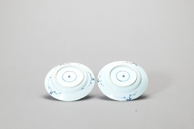 Lot 758 - A PAIR OF ‘FLORAL SCROLL’ BLUE AND WHITE PORCELAIN DISHES