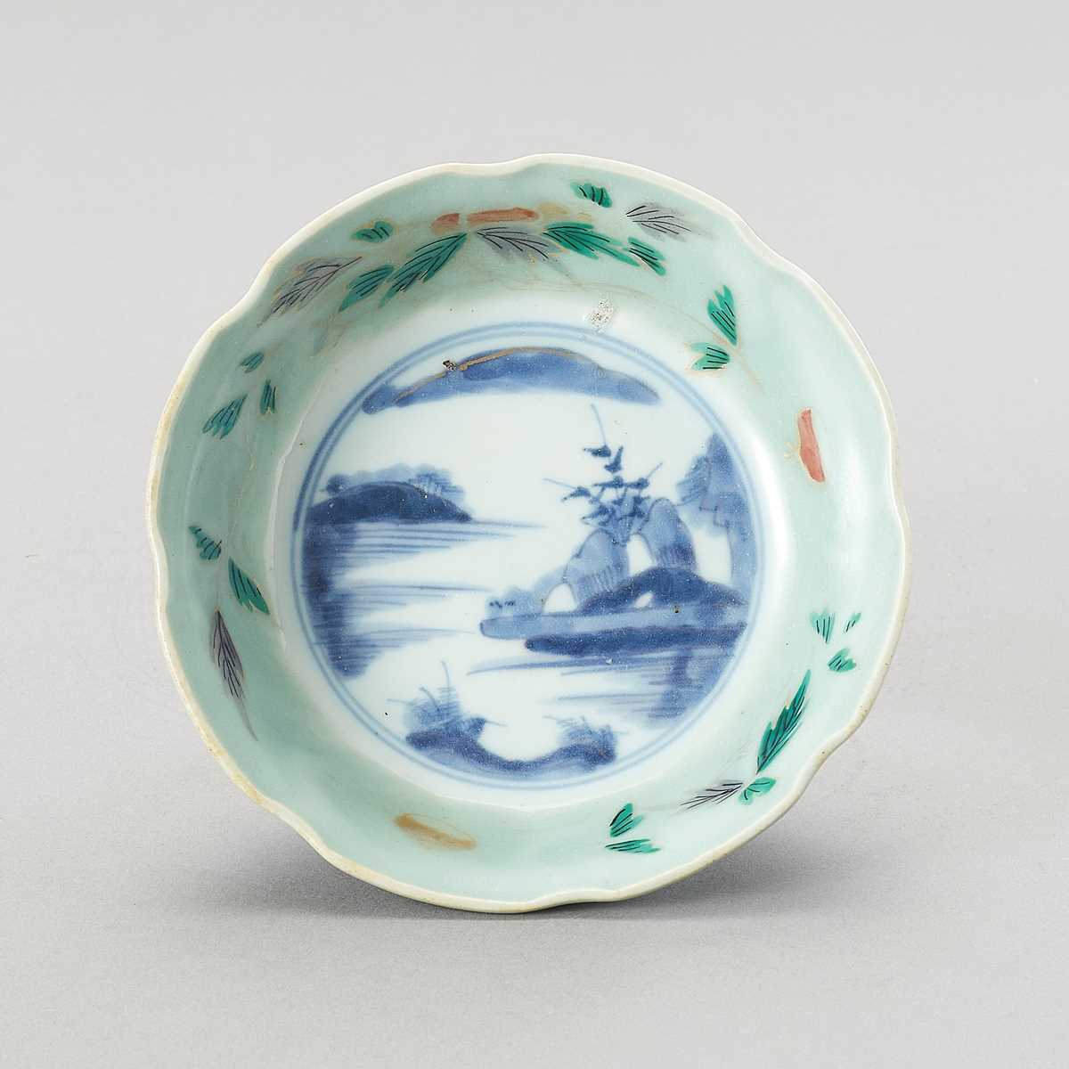 Lot 1582 - A LOBED POLYCHROME PORCELAIN BOWL