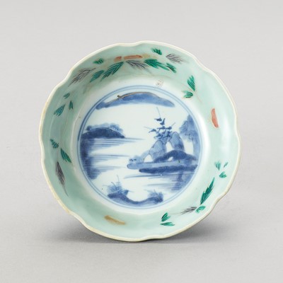 Lot 1949 - A LOBED POLYCHROME PORCELAIN BOWL