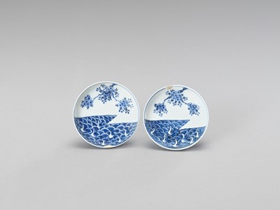 Lot 1135 - A SMALL PAIR OF BLUE AND WHITE PORCELAIN DISHES