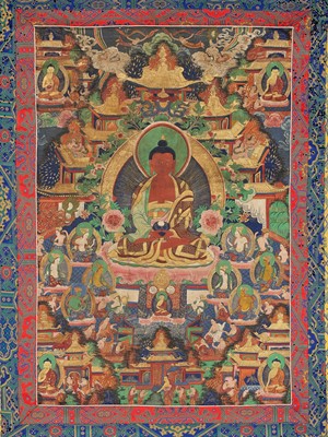 Lot 936 - A TIBETAN THANGKA DEPICTING BUDDHA AMITABHA, C. 1900