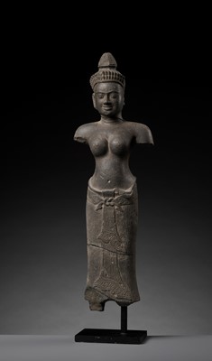 Lot 706 - A GRAY SANDSTONE FIGURE OF UMA, ANGKOR PERIOD