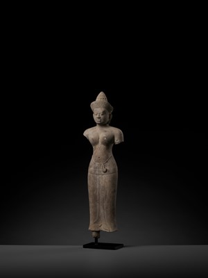 Lot 707 - A SANDSTONE FIGURE OF UMA, ANGKOR PERIOD,