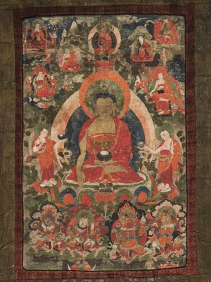 Lot 590 - A THANGKA OF BUDDHA SHAKYAMUNI, 18TH-19TH CENTURY