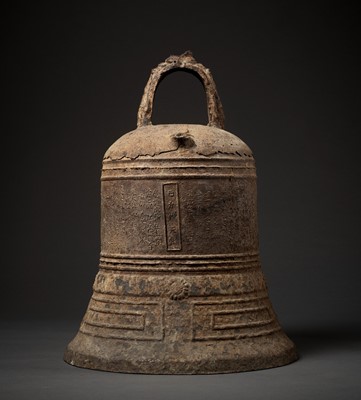 Lot 444 - A LARGE AND MASSIVE IRON TEMPLE BELL, LATE MING TO EARLY QING DYNASTY