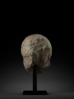 Lot 695 - A LIFE-SIZED HEAVY GRAY SCHIST HEAD OF HERACLES, GANDHARA, 4TH-5TH CENTURY