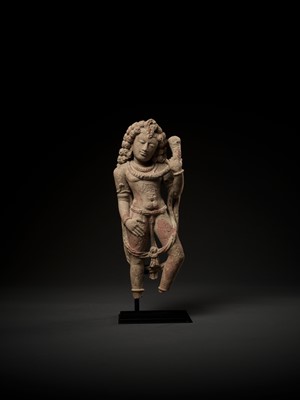 Lot 757 - A RARE RED SANDSTONE FIGURE OF NAGARAJA, THE SERPENT KING, 9TH-10TH CENTURY
