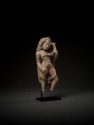 Lot 757 - A RARE RED SANDSTONE FIGURE OF NAGARAJA, THE SERPENT KING, 9TH-10TH CENTURY