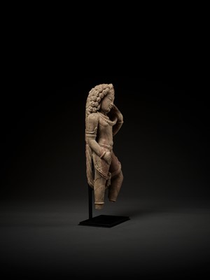 Lot 757 - A RARE RED SANDSTONE FIGURE OF NAGARAJA, THE SERPENT KING, 9TH-10TH CENTURY