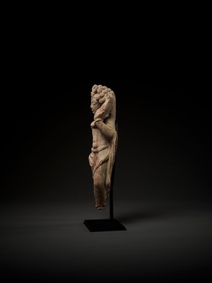 Lot 757 - A RARE RED SANDSTONE FIGURE OF NAGARAJA, THE SERPENT KING, 9TH-10TH CENTURY