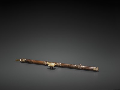 Lot 26 - AN INSCRIBED BRONZE OPIUM PIPE WITH SILVER AND COPPER FITTINGS, LATE QING TO REPUBLIC