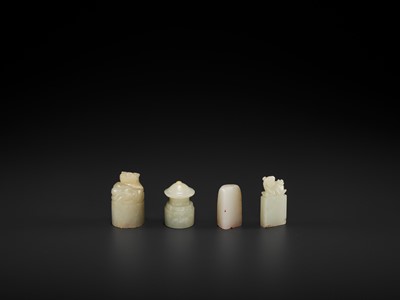 Lot 115 - FOUR JADE SEALS, ONE WITH ‘SUPREME HARMONY’, MID-QING TO REPUBLIC