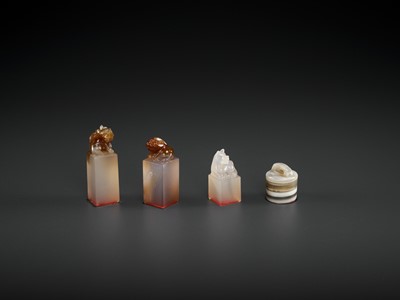 Lot 121 - FOUR AGATE SEALS, MID-QING TO REPUBLIC