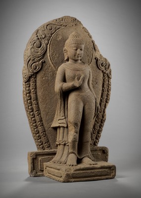 Lot 1307 - A RARE ANDESITE STATUE OF BUDDHA, CENTRAL JAVA, 9TH CENTURY