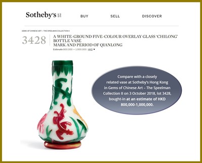 Lot 83 - A FIVE-COLOR OVERLAY GLASS ‘CHILONG’ BOTTLE VASE, QIANLONG MARK AND PERIOD
