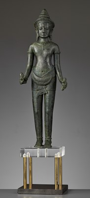 Lot 699 - A LARGE AND IMPORTANT BRONZE FIGURE OF AVALOKITESHVARA, ANGKOR WAT PERIOD