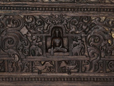 Lot 462 - A CARVED AND GILT HARDWOOD MANUSCRIPT COVER, 14TH-15TH CENTURY