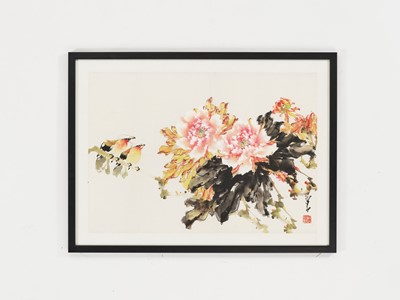 Lot 676 - ‘PEONIES AND BIRDS’ BY ZHAO SHAO’ANG (1905-1988)