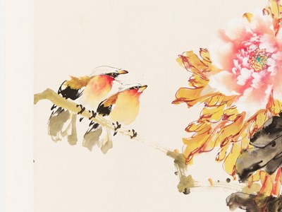 Lot 676 - ‘PEONIES AND BIRDS’ BY ZHAO SHAO’ANG (1905-1988)