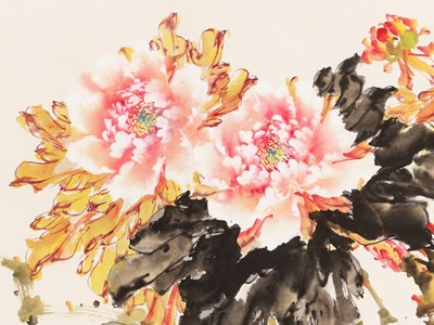 Lot 676 - ‘PEONIES AND BIRDS’ BY ZHAO SHAO’ANG (1905-1988)