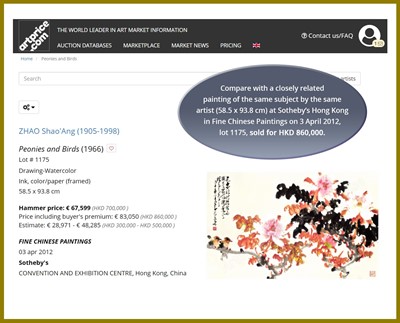 Lot 676 - ‘PEONIES AND BIRDS’ BY ZHAO SHAO’ANG (1905-1988)