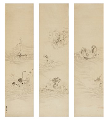 Lot 1092 - ‘LUOHAN TRYPTICH’, JIN NONG (1687-1763)