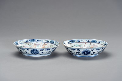 Lot 402 - A PAIR OF DOCAI PORCELAIN DISHES