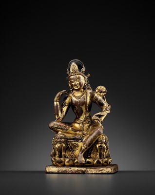 Lot 505 - A RARE GILT-COPPER FIGURE OF PADMAPANI, NEPAL, LICCHAVI OR TRANSITIONAL PERIOD