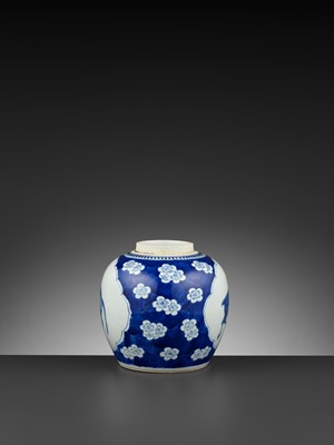 Lot 265 - A BLUE AND WHITE ‘DOG AND DEER’ GINGER JAR, KANGXI
